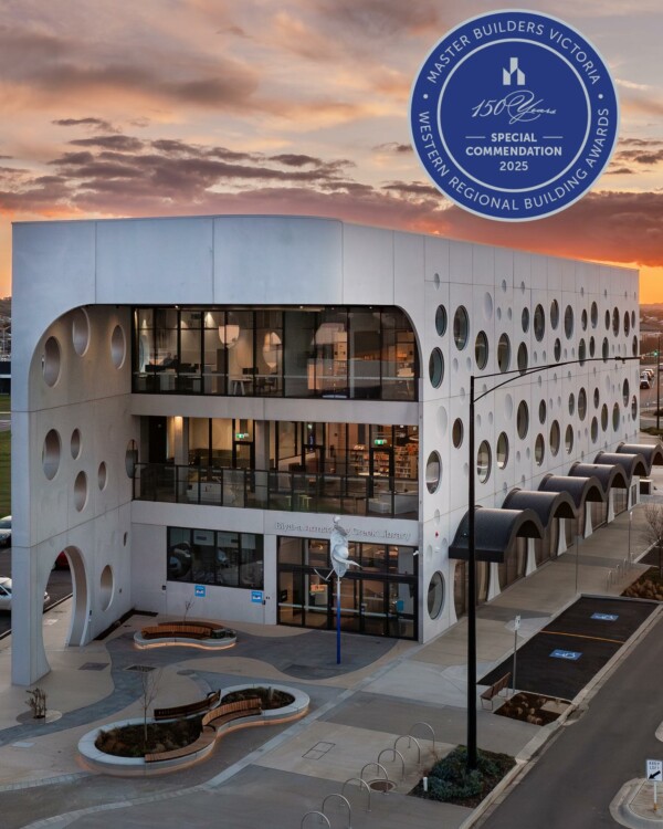 It was an honour to recently receive a Special Commendation for Excellence in Construction of Commercial Buildings $6M-$20M at the masterbuildersvic Regional Building Awards – Western.This was our geelonglibraries Biyal-a Armstrong Creek Library project, designed by buchan_studio in consultation with the wadawurrung.

“Biyal-a Armstrong Creek Library, is a cutting-edge, environmentally conscious community hub. Spanning 2,500 sqm, this 5-Star Green Star building features a bespoke, “Living Water” inspired precast façade, developed in close collaboration with Traditional Owners. With 40,000 books, multi-purpose meeting rooms, and creative spaces spread across three levels, the library serves as a vibrant civic space for Armstrong Creek. The project showcases exceptional structural engineering, including a stunning curved precast panel and seamless integration of sustainable design elements. AWN’s dedication to quality, precision, and sustainability has cemented this library as a landmark in the region.” - Master Builders Association of Victoria
​
​This special commendation is testament to our incredible team, subcontractors and partners.